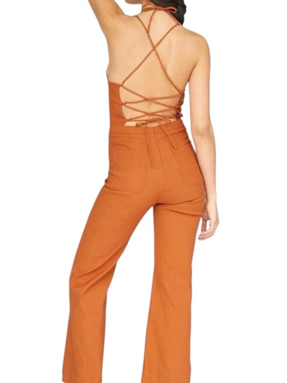 Maeve Colette Strappy Halter Jumpsuit, Rust Orange, 12P